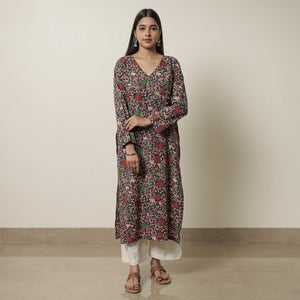 Black - Kalamkari Printed Cotton Straight Kurta 18