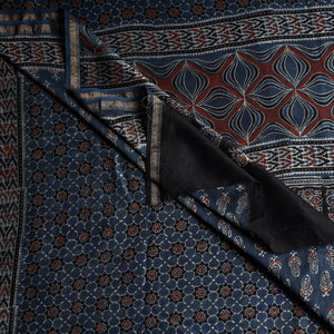 Blue - Ajrakh Block Printing Natural Dyed Chanderi Silk Zari Border Saree