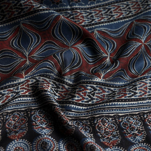 Blue - Ajrakh Block Printing Natural Dyed Chanderi Silk Zari Border Saree