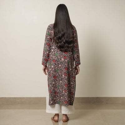 Black - Kalamkari Printed Cotton Straight Kurta 18