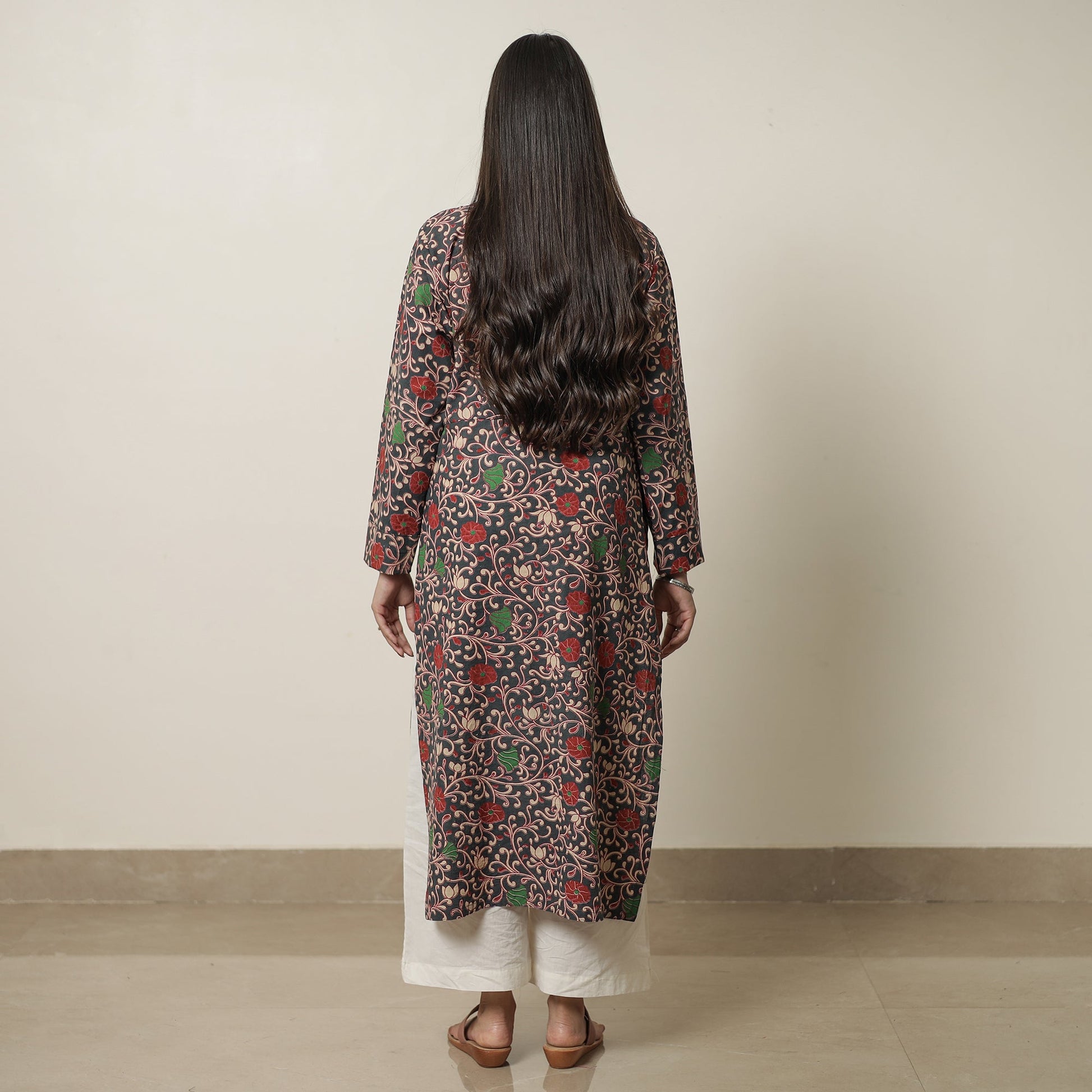 Black - Kalamkari Printed Cotton Straight Kurta 18
