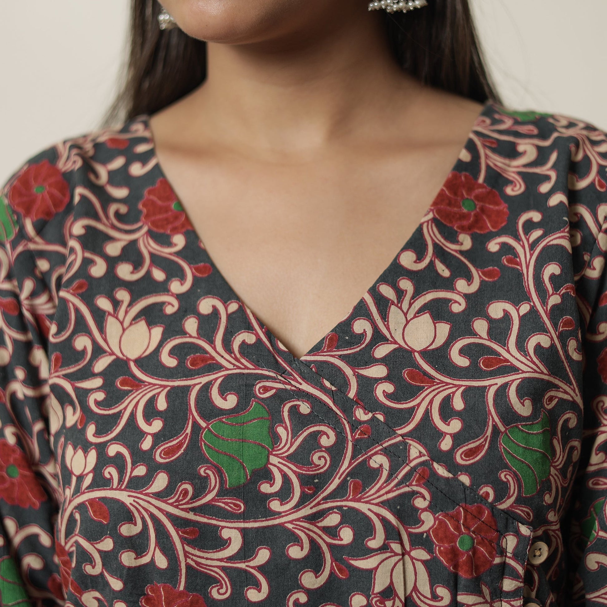Black - Kalamkari Printed Cotton Straight Kurta 18