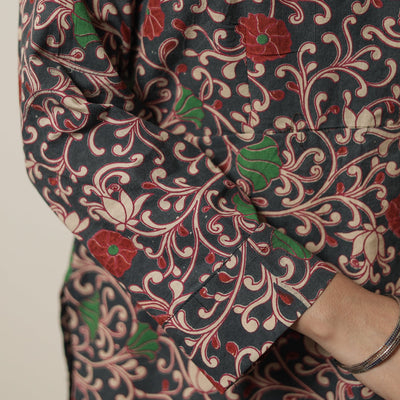Black - Kalamkari Printed Cotton Straight Kurta 18