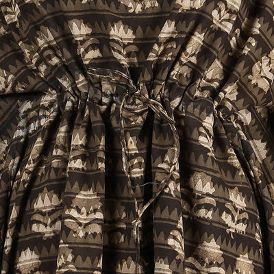 Brown - Akola Block Printed Cotton Kaftan with Tie-Up Waist (Short)