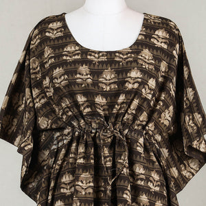 Brown - Akola Block Printed Cotton Kaftan with Tie-Up Waist (Short)