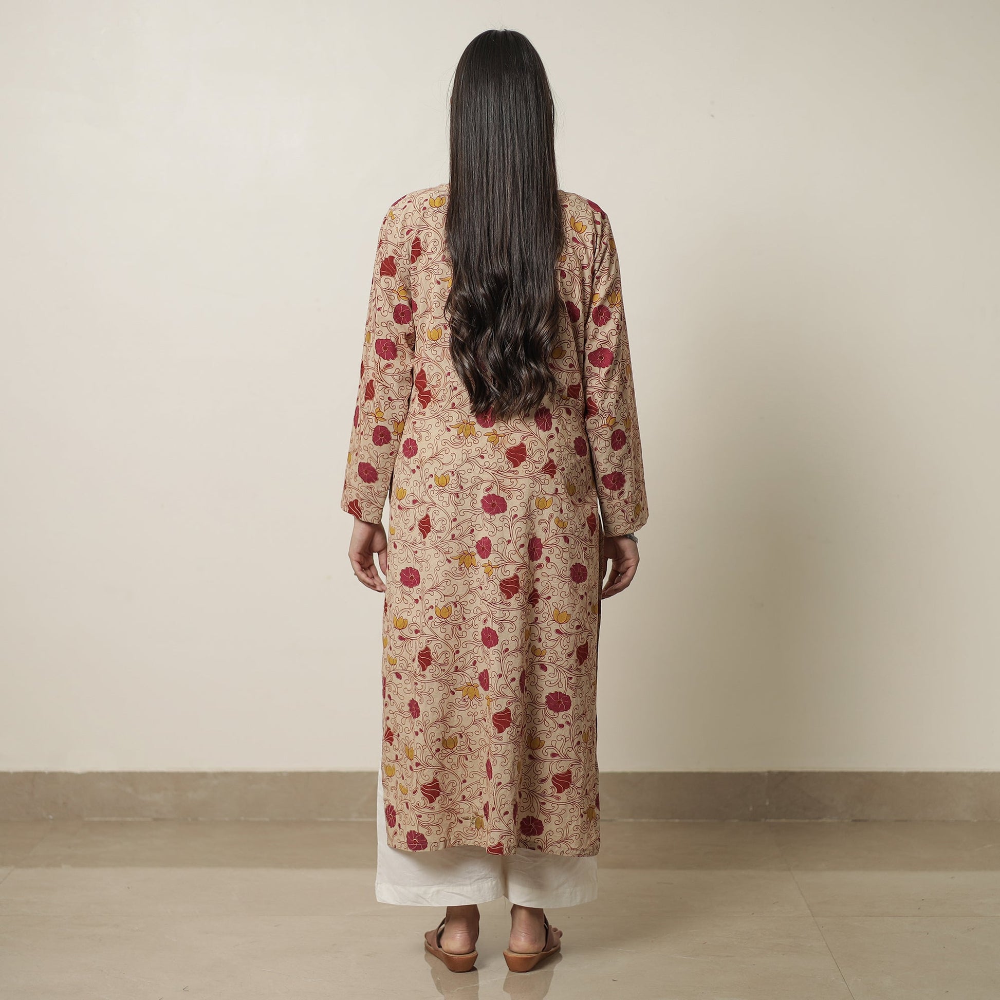 Beige - Kalamkari Printed Cotton Straight Kurta 17