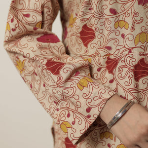 Beige - Kalamkari Printed Cotton Straight Kurta 17