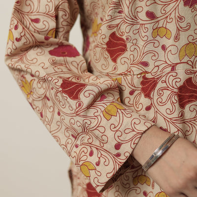 Beige - Kalamkari Printed Cotton Straight Kurta 17