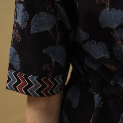 Black - Block Print Cotton Flared Short Ajrakh Dress 15