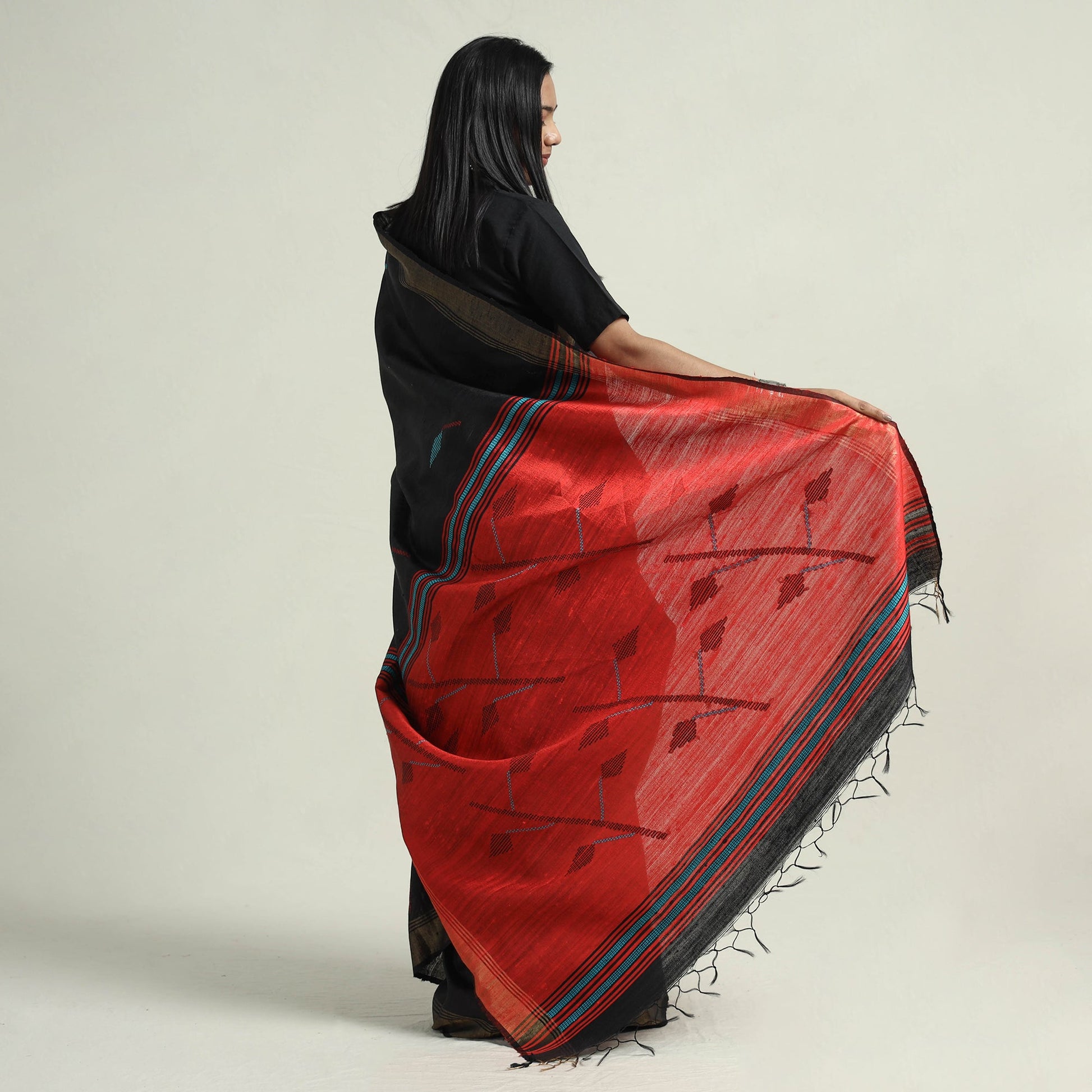 Black - Bhagalpuri Pure Desi Tussar Silk Handloom Saree with Zari Border