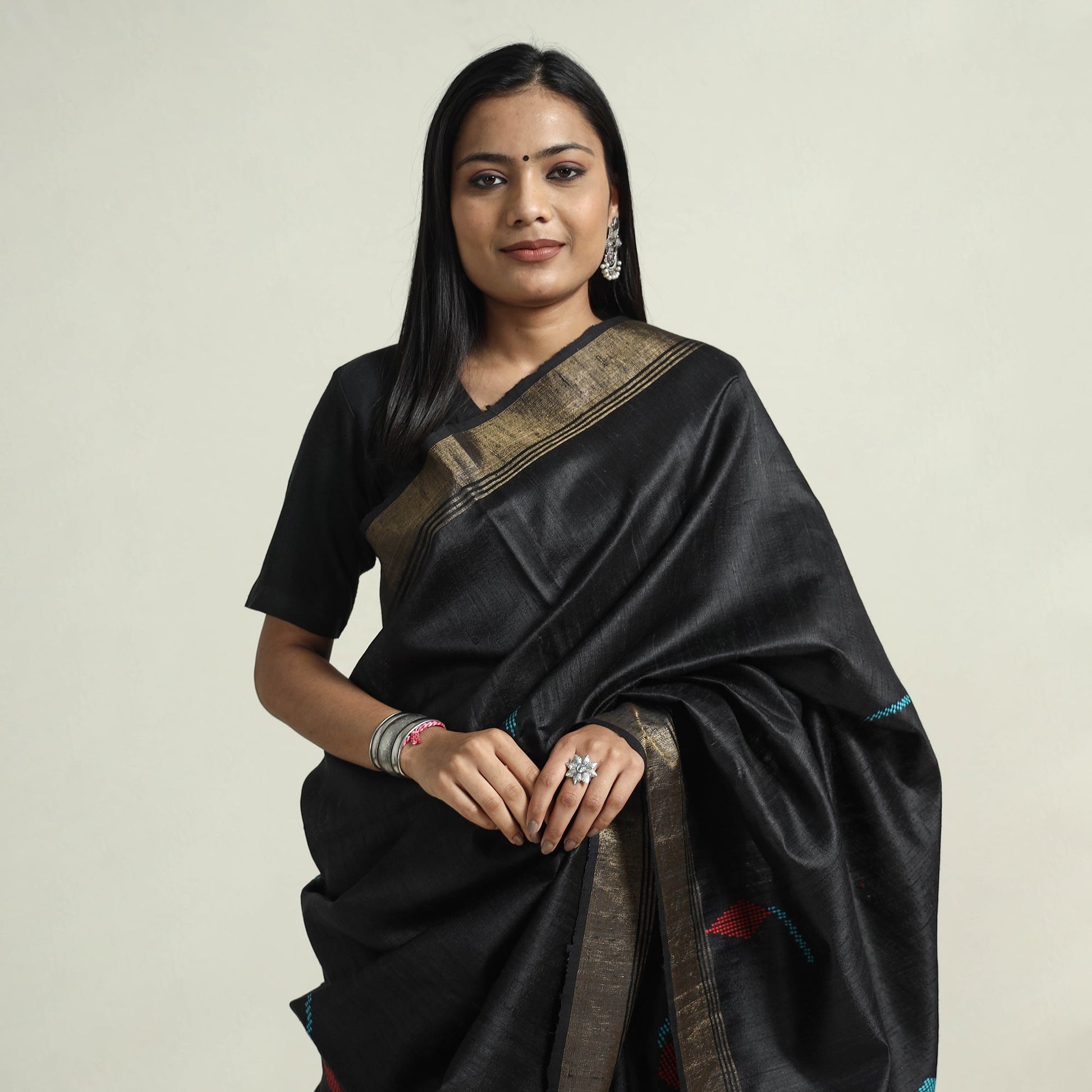 Black - Bhagalpuri Pure Desi Tussar Silk Handloom Saree with Zari Border