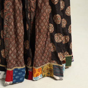 Brown - Ajrakh Block Printed 24 Kali Patchwork Cotton Long Skirt 05