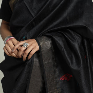 Black - Bhagalpuri Pure Desi Tussar Silk Handloom Saree with Zari Border