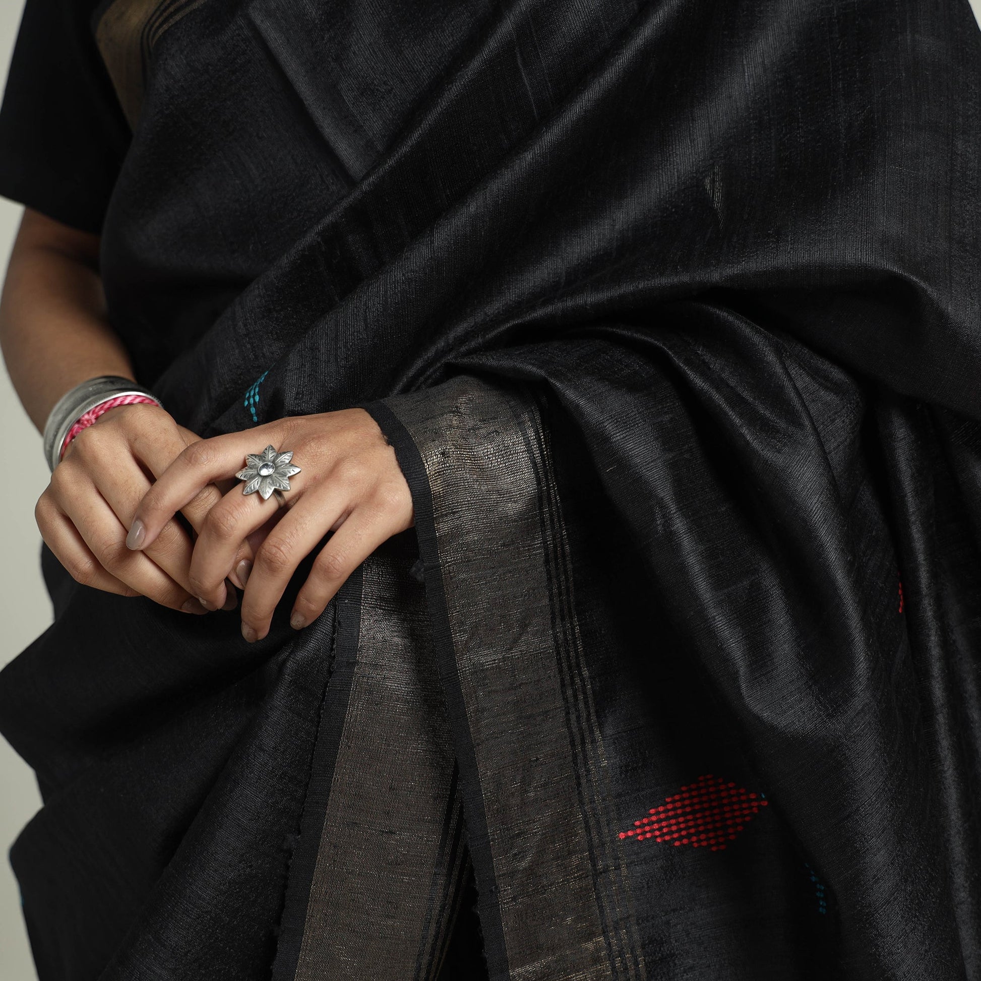 Black - Bhagalpuri Pure Desi Tussar Silk Handloom Saree with Zari Border