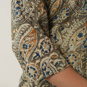 Brown - Pedana Kalamkari Block Printed Cotton Pintuck Straight Kurta 16