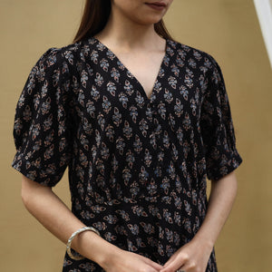 Black - Block Print Cotton Flared Ajrakh Dress 05
