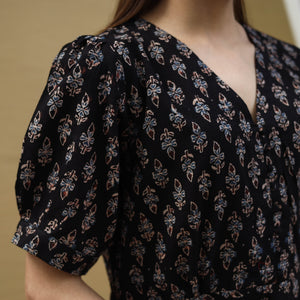 Black - Block Print Cotton Flared Ajrakh Dress 05