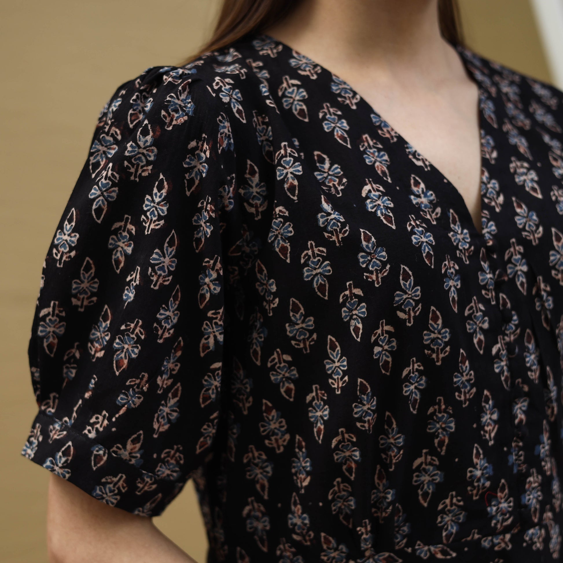 Black - Block Print Cotton Flared Ajrakh Dress 05