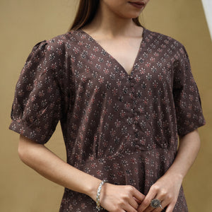 Brown - Block Print Cotton Flared Ajrakh Dress 02
