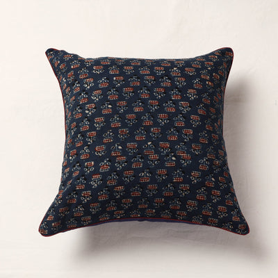 Blue - Ajrakh Block Printed Cotton Cushion Cover (16 x 16 in)