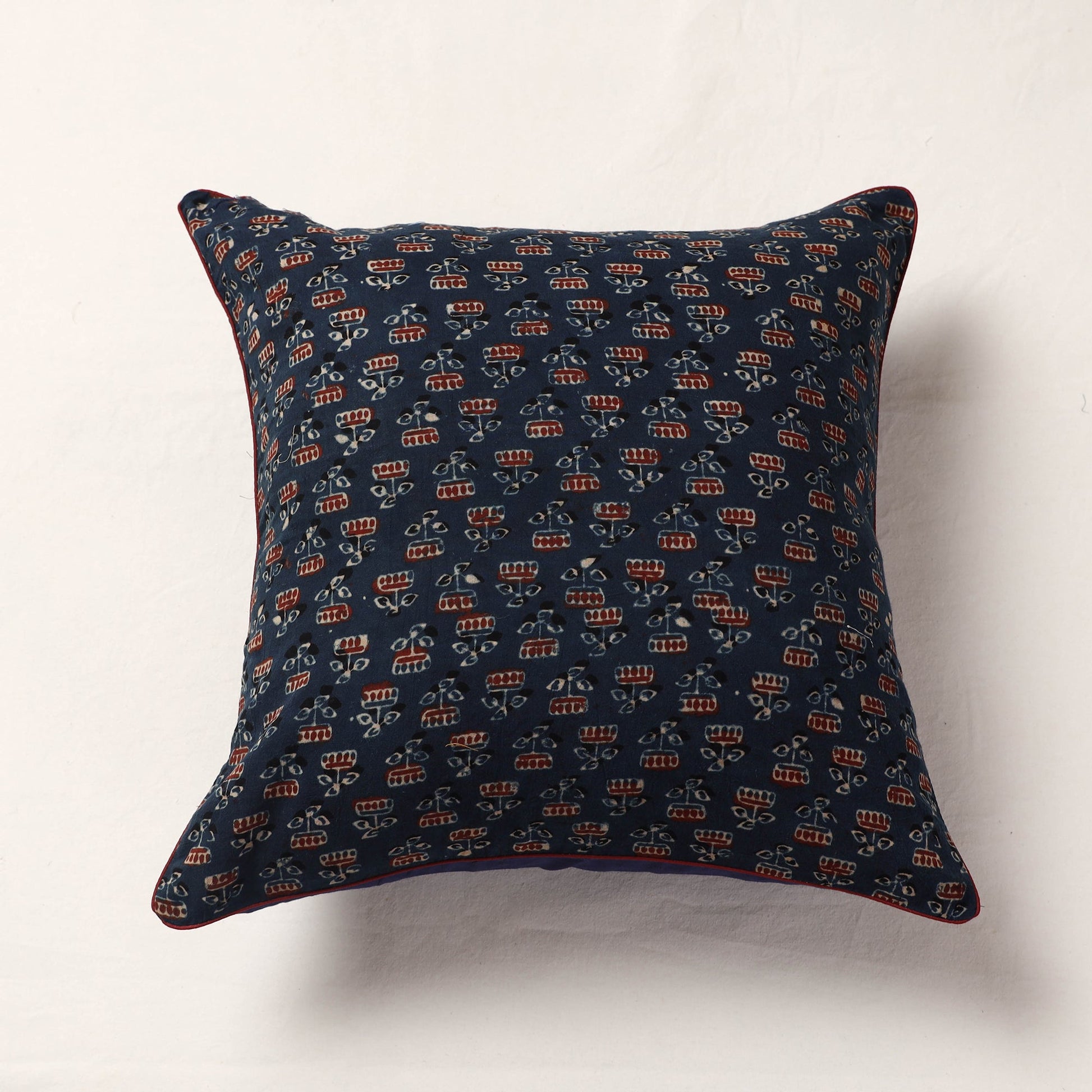 Blue - Ajrakh Block Printed Cotton Cushion Cover (16 x 16 in)