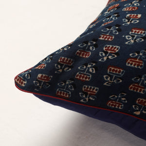 Blue - Ajrakh Block Printed Cotton Cushion Cover (16 x 16 in)