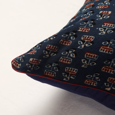 Blue - Ajrakh Block Printed Cotton Cushion Cover (16 x 16 in)