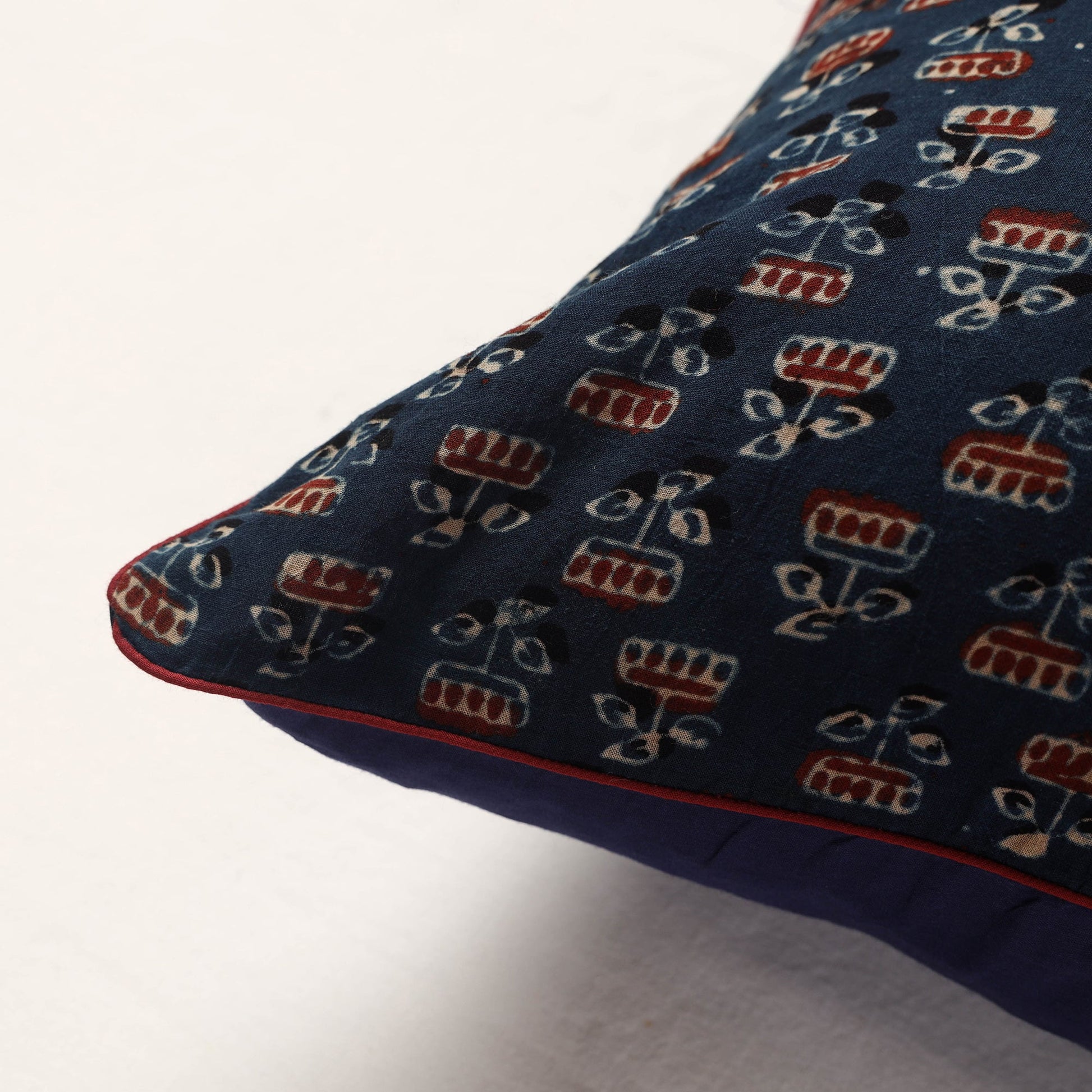 Blue - Ajrakh Block Printed Cotton Cushion Cover (16 x 16 in)