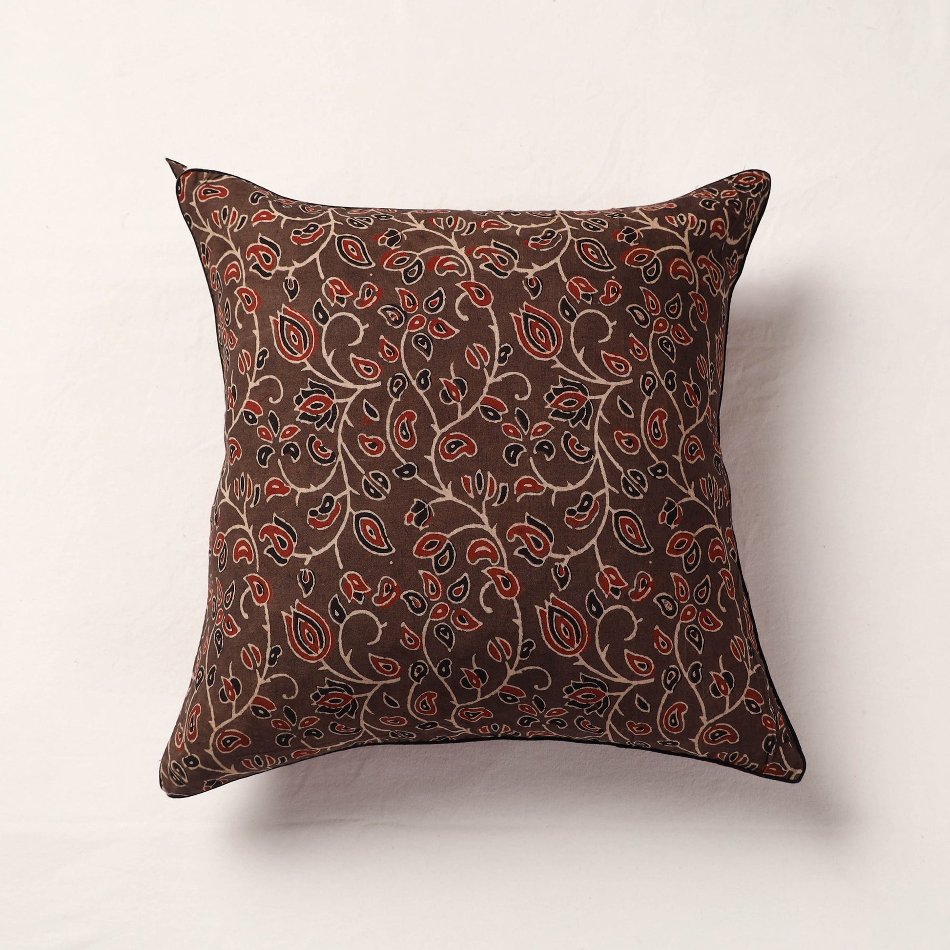 Brown - Ajrakh Block Printed Cotton Cushion Cover (16 x 16 in)