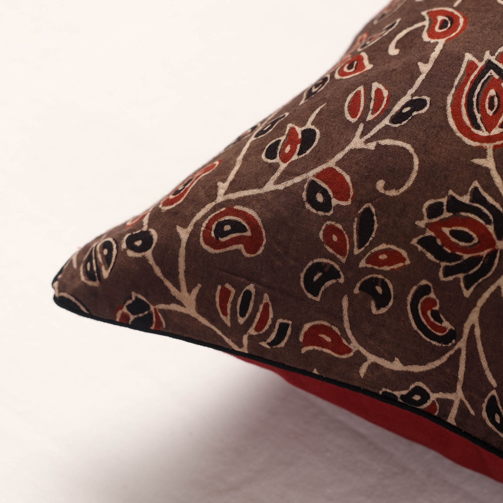 Brown - Ajrakh Block Printed Cotton Cushion Cover (16 x 16 in)