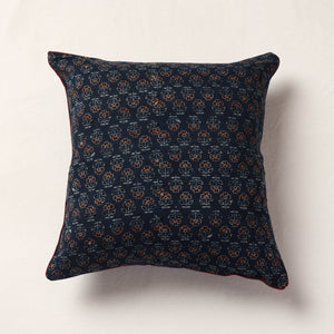 Blue - Ajrakh Block Printed Cotton Cushion Cover (16 x 16 in)
