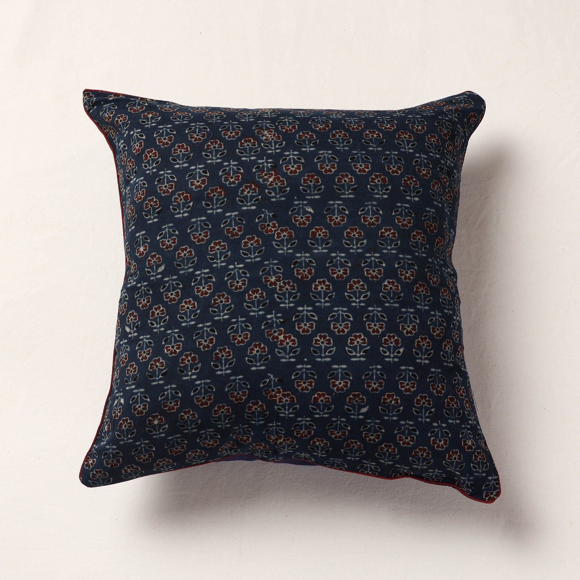 Blue - Ajrakh Block Printed Cotton Cushion Cover (16 x 16 in)