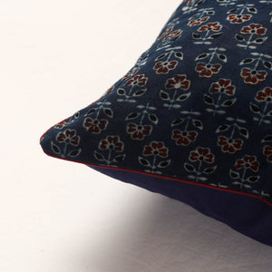 Blue - Ajrakh Block Printed Cotton Cushion Cover (16 x 16 in)