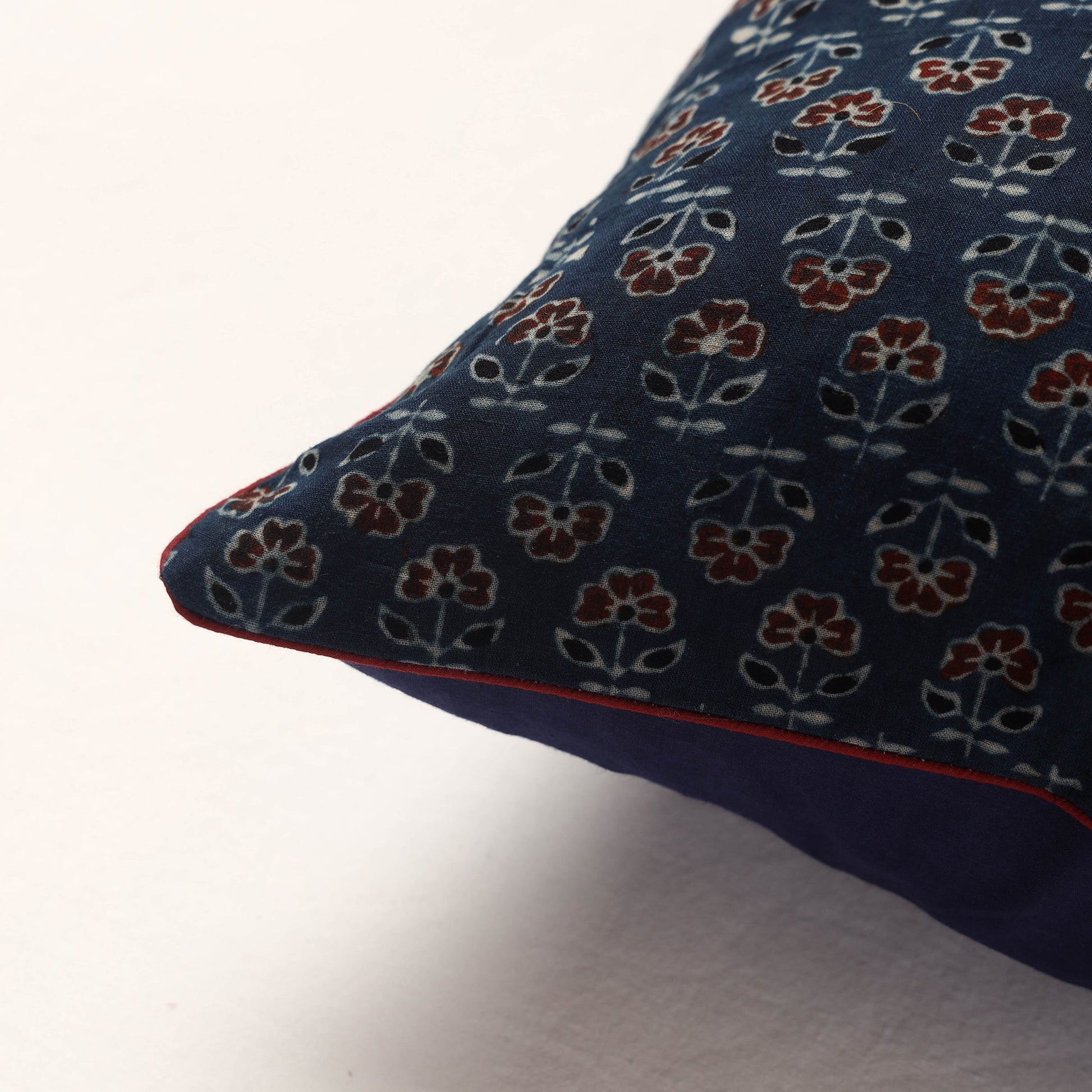 Blue - Ajrakh Block Printed Cotton Cushion Cover (16 x 16 in)