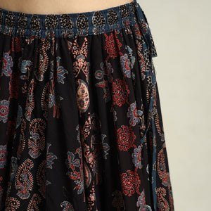 Black - Ajrakh Block Printed 24 Kali Patchwork Cotton Long Skirt 16