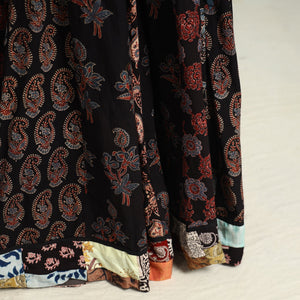 Black - Ajrakh Block Printed 24 Kali Patchwork Cotton Long Skirt 16
