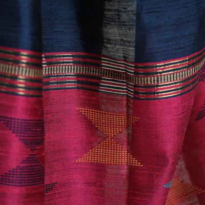 Blue - Bhagalpuri Pure Desi Tussar Silk Handloom Saree with Zari Border