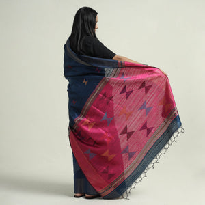 Blue - Bhagalpuri Pure Desi Tussar Silk Handloom Saree with Zari Border