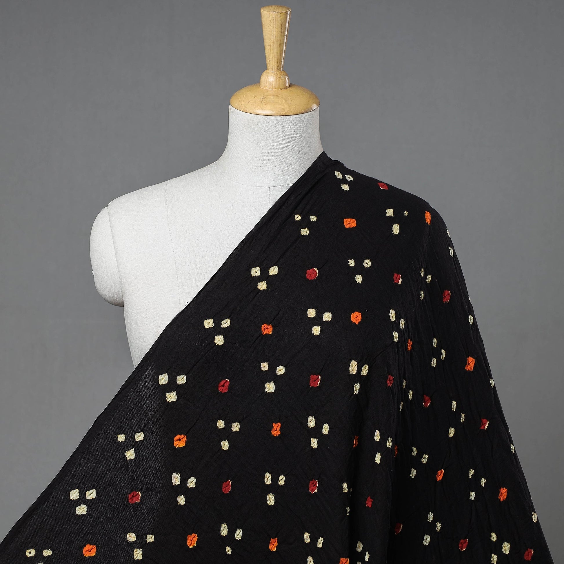 Black - Kutch Tie-Dye Mul Cotton Bandhani Fabric 01