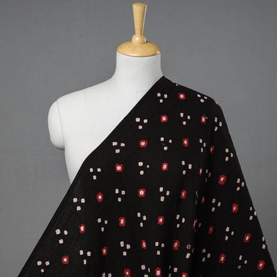 Black - Red with White Buti Kutch Tie-Dye Bandhani Mul Cotton Fabric 03