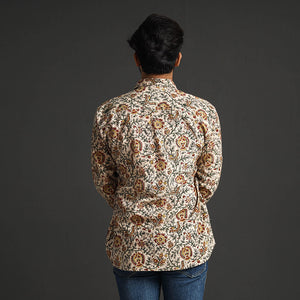 Beige - Premium Pedana Kalamkari Block Printed Cotton Men Full Sleeve Shirt