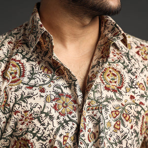 Beige - Premium Pedana Kalamkari Block Printed Cotton Men Full Sleeve Shirt