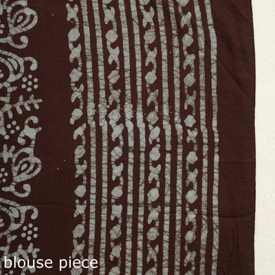 Brown - Mul Cotton Hand Batik Print Saree