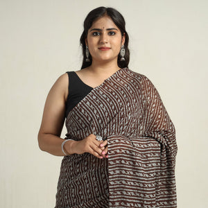 Brown - Mul Cotton Hand Batik Print Saree