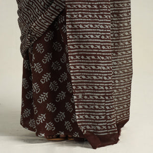 Brown - Mul Cotton Hand Batik Print Saree