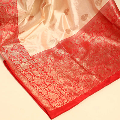 Beige - Banarasi Handloom Pure Katan Silk Kaduwa Zari Buti Saree