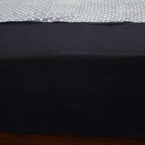 Black - Plain Cotton Double Bed Cover with Block Print Patchwork (94 x 89 In)