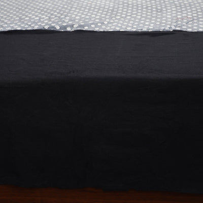 Black - Plain Cotton Double Bed Cover with Block Print Patchwork (94 x 89 In)