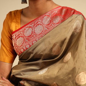 Brown - Banarasi Handloom Pure Katan Silk Kaduwa Zari Buti Saree