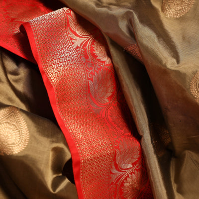 Brown - Banarasi Handloom Pure Katan Silk Kaduwa Zari Buti Saree